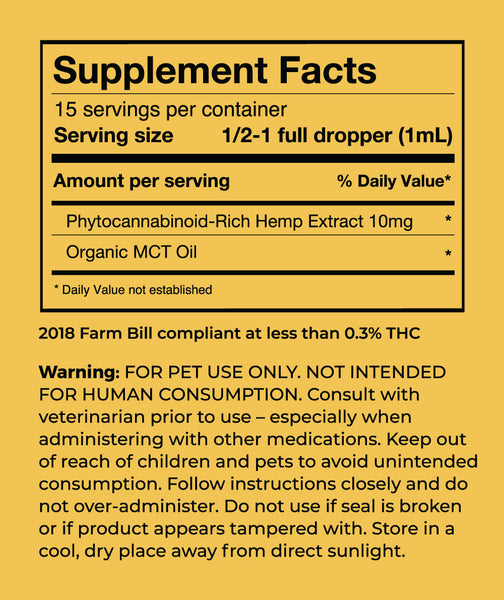 CBD Oil Cats Supplement Facts