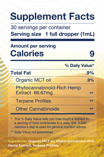 Vibrance CBD+CBG Oil Supplement Facts